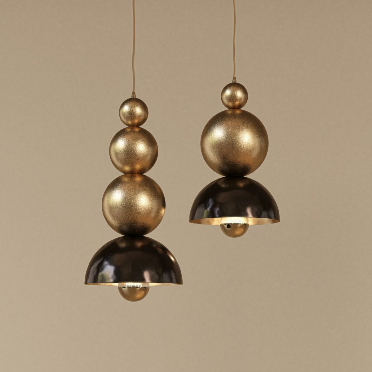 Handcrafted brass cymbal pendant light with gunmetal copper finish