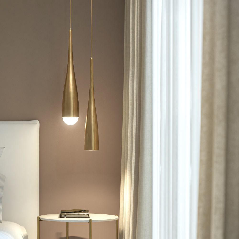 Sonia 1A Patinated Brass Pendant Light: Linear Elegance and Soft Lighting