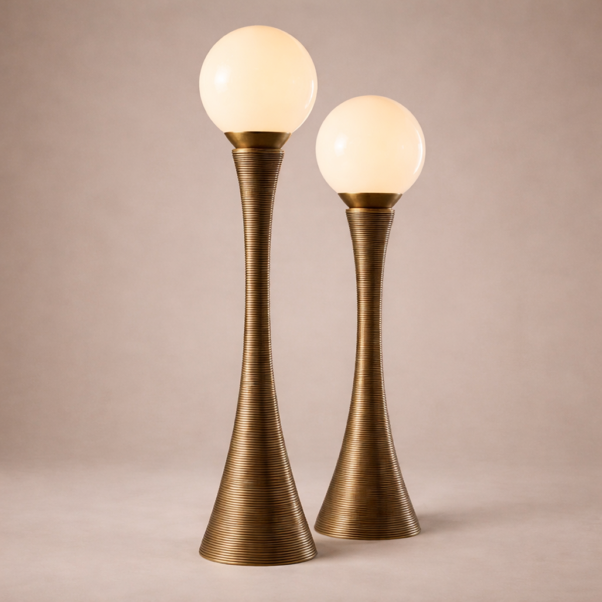 Handcrafted brass wire table lamp Oriental 1 with wound brass stem and opaline globe