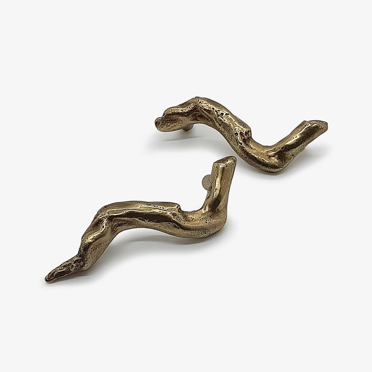 Solid brass furniture handle. These are handmade items, please allow some tolerance on dimensions and patina.