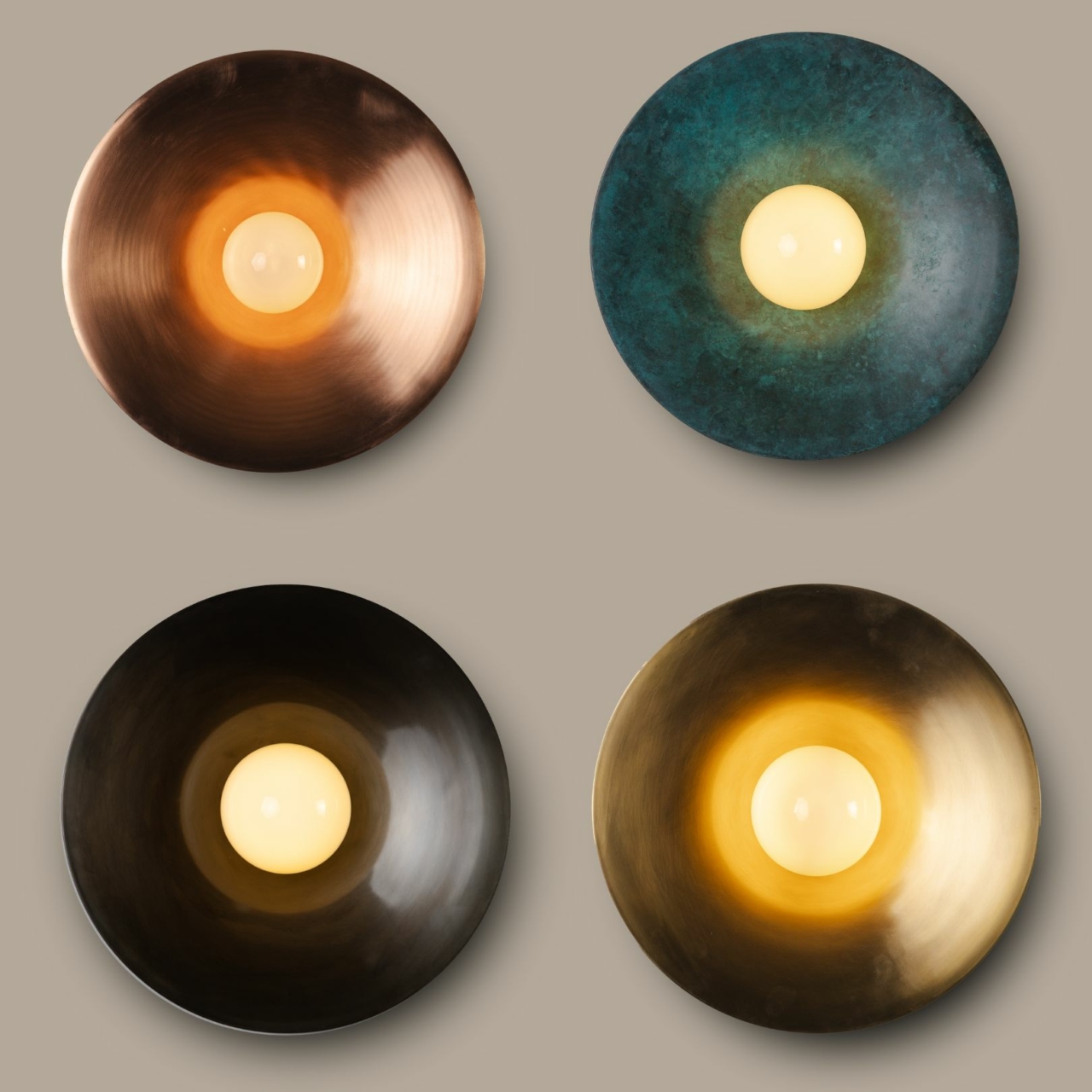 Handcrafted 40 cm patinated brass sconce with opal glass diffuser