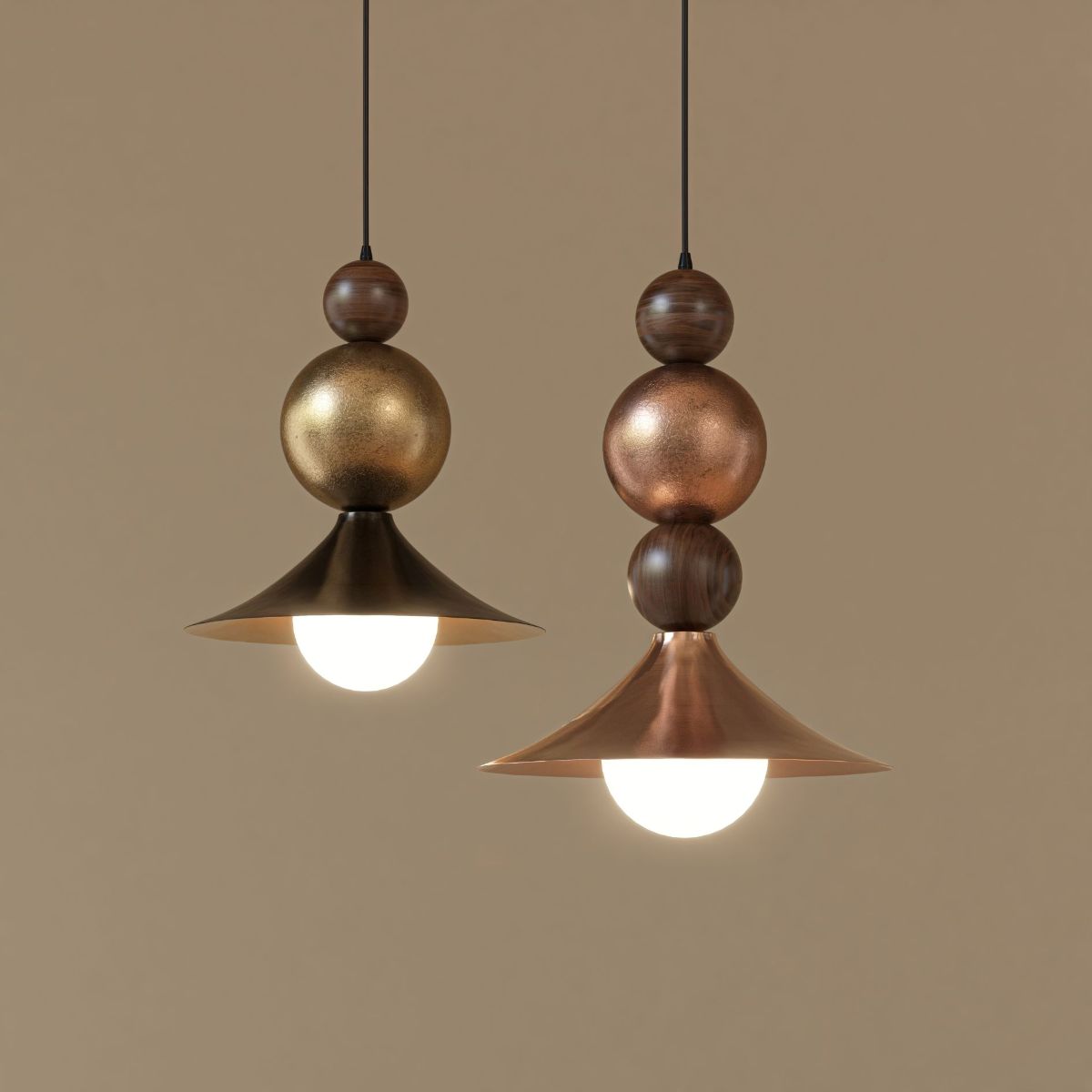 Handcrafted brass cymbal pendant light with gunmetal copper finish