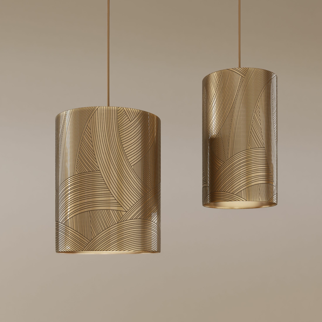 Engraved brass suspension, SPOT lighting.